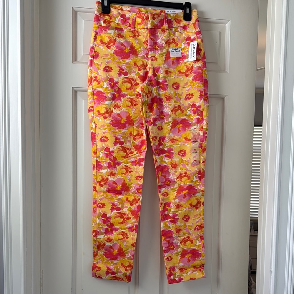 Old Navy Floral Ankle Jeans - Pink and Yellow